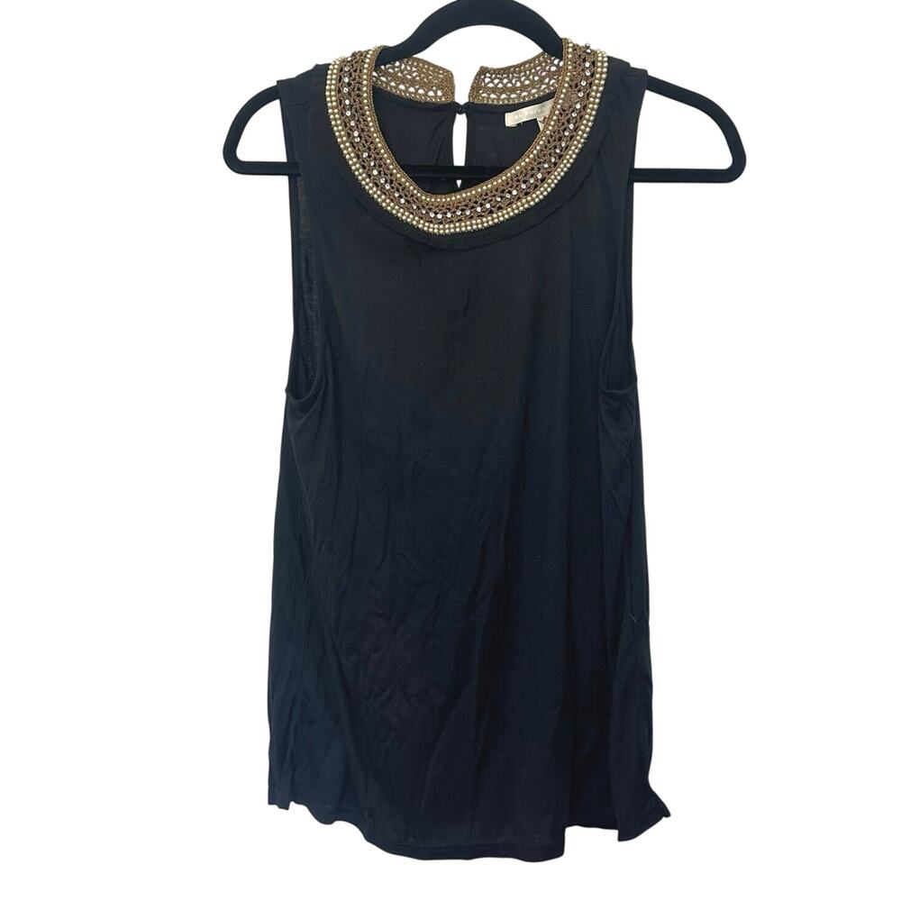 Burning Torch (S) Black High Neck Embellished Collar Tank Top - Regency Glam